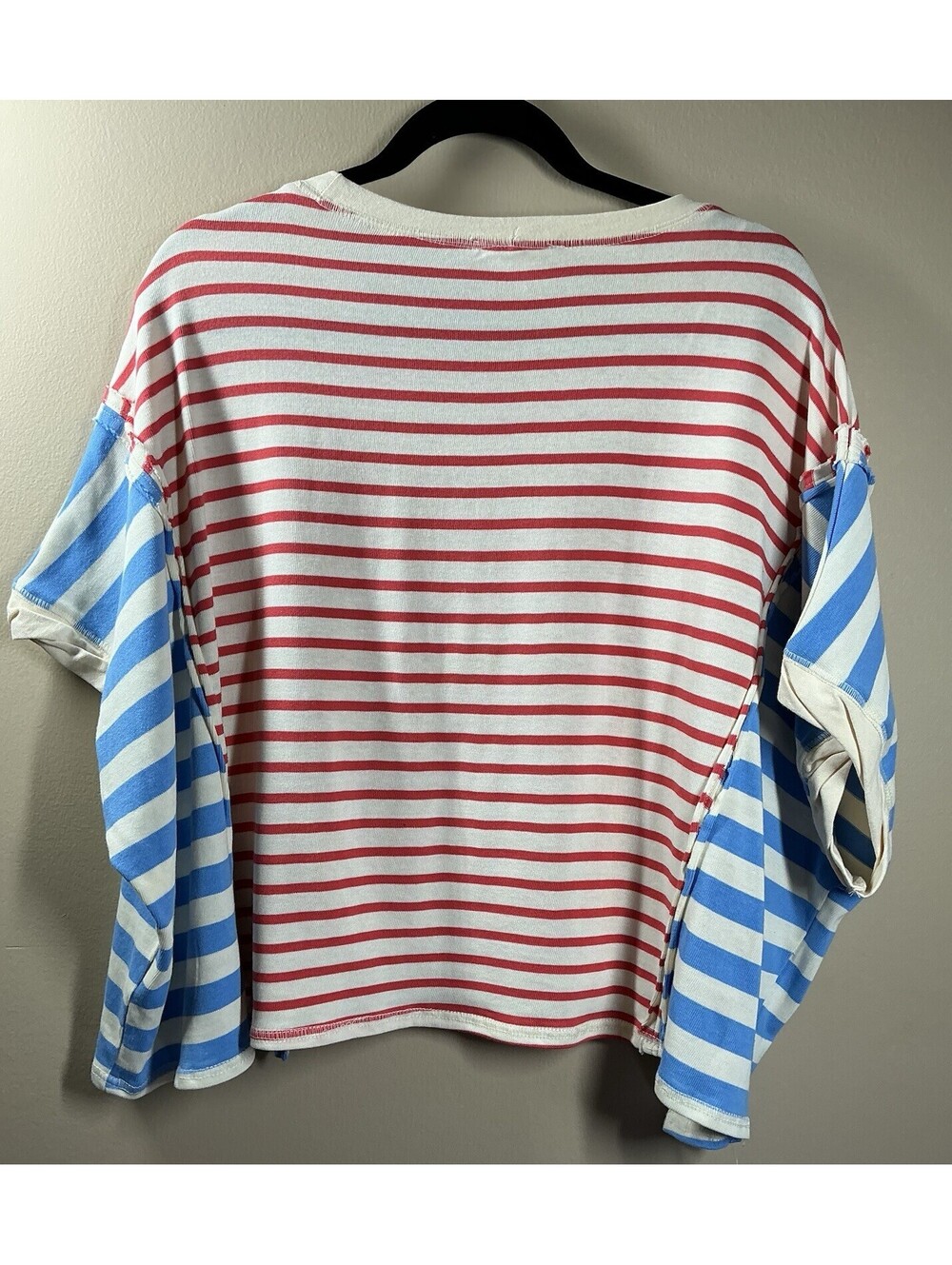 peach love california Red Blue White Stripes Heavy Fabric Oversized Top Size L